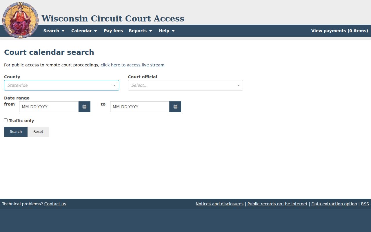 Door County court calendar official search controls