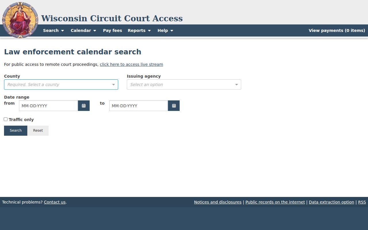 Door County traffic court calendar officer and agency fields