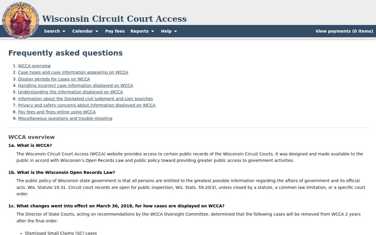 Door County case lookup WCCA coverage and update limits