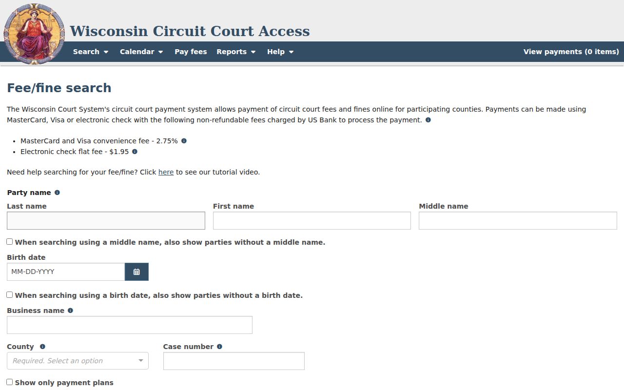 Door County traffic ticket WCCA payment search