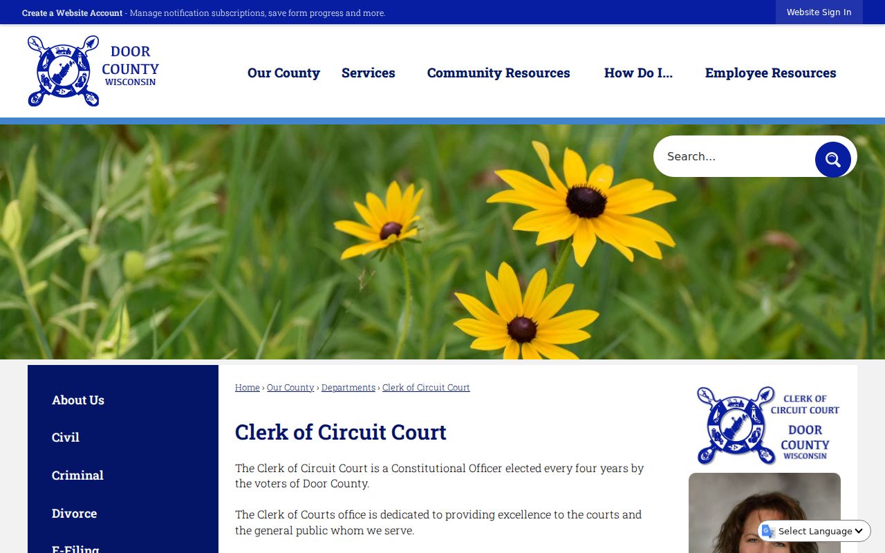 Door County Clerk of Circuit Court docket records and public terminal