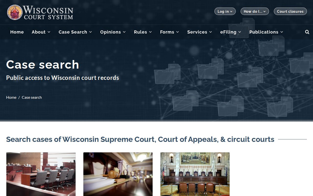 Door County court docket routing through Wisconsin case search